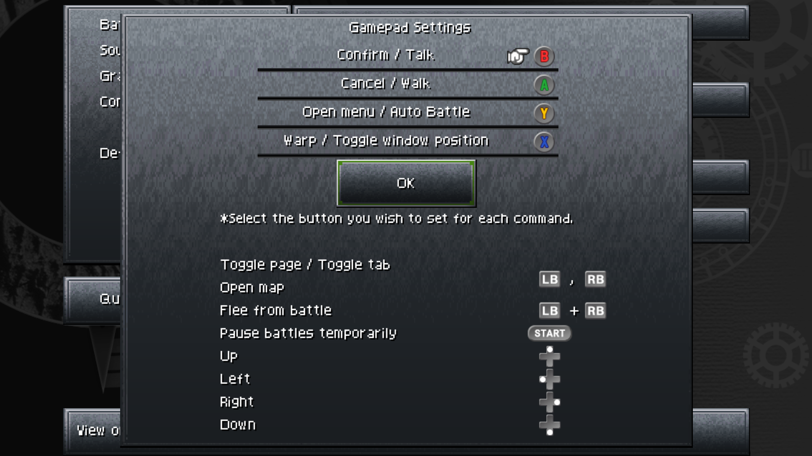 Mapping button inputs for a controller in Chrono Trigger for PC.